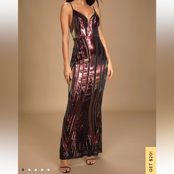 LuLu’s “Shades of Glam” Multi Colored Sequin Gown Size M 6-8 - Picture 4 of 6